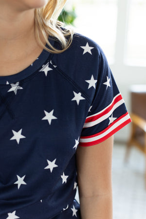 Michelle Mae Kylie Tee - Navy Stars and Stripes