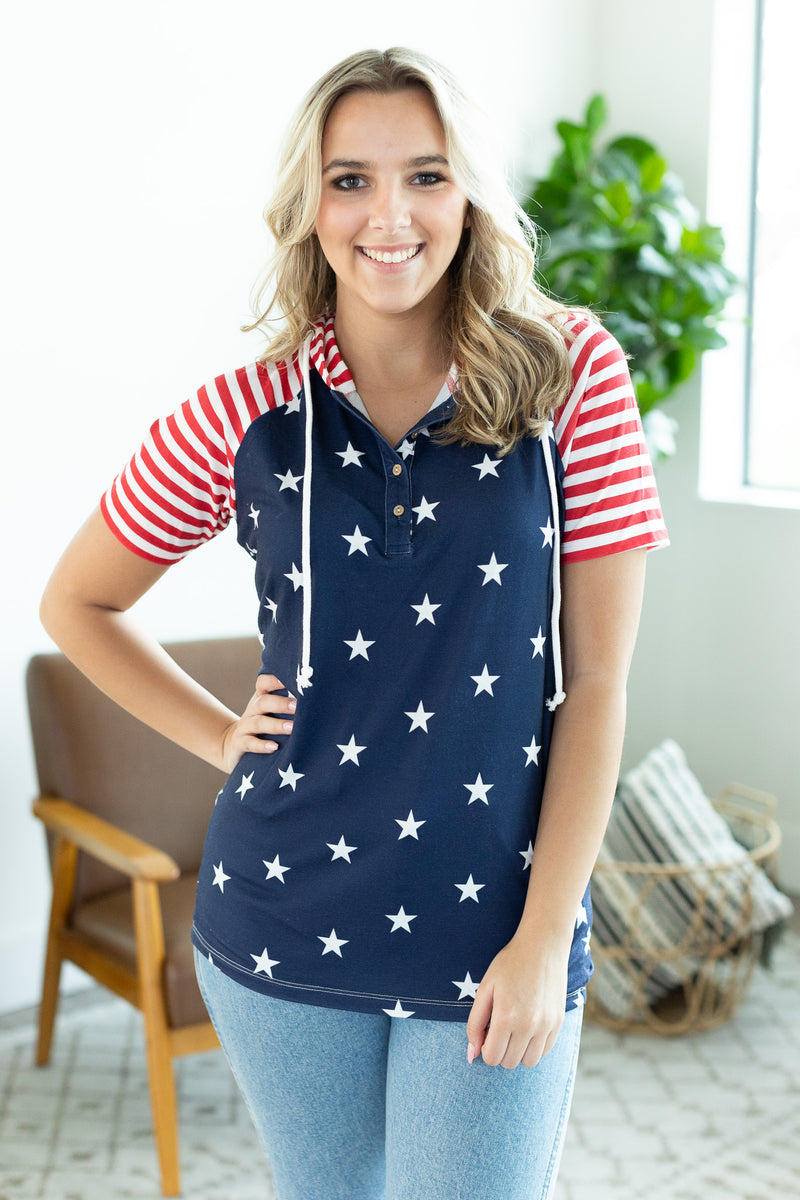 Michelle Mae Henley Hoodie Top - Stars and Stripes