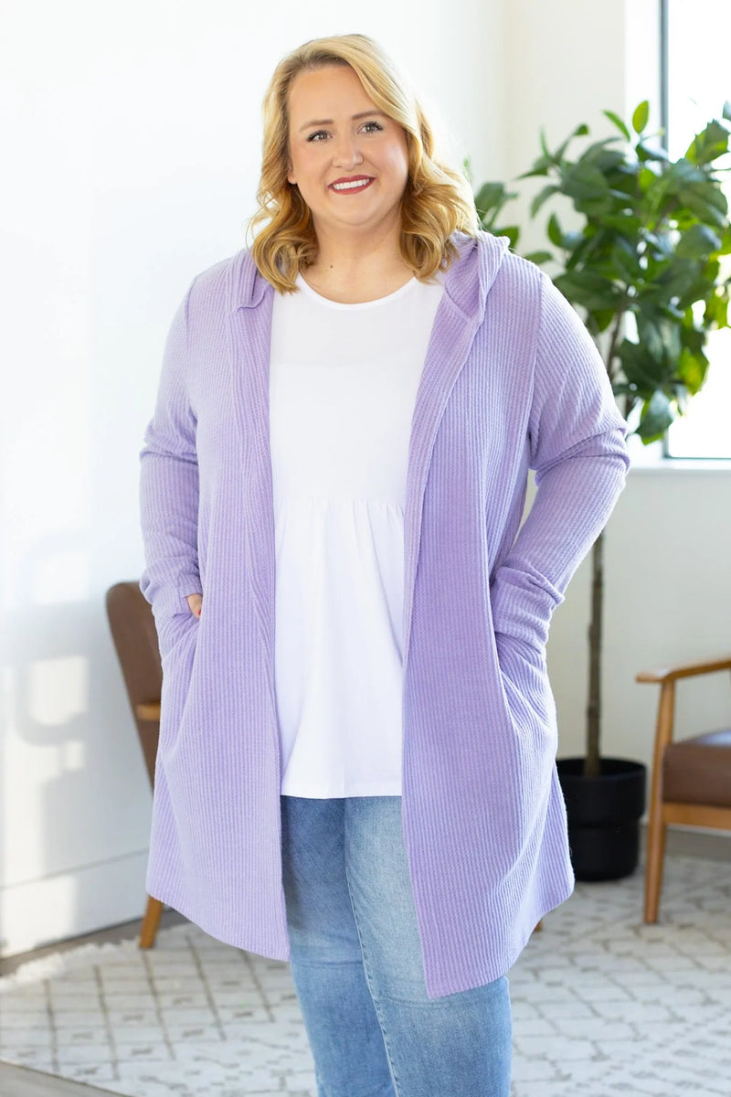 Michelle Mae Claire Hooded Waffle Cardigan - Purple FINAL SALE