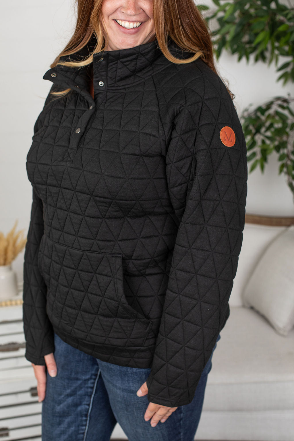 Michelle Mae Geometric Button Snap Pullover - Black