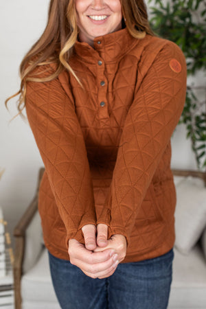 Michelle Mae Geometric Button Snap Pullover - Rust