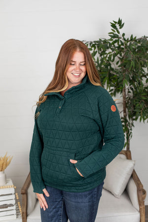 Michelle Mae Geometric Button Snap Pullover - Evergreen