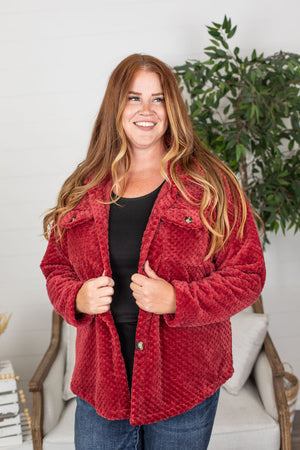 Michelle Mae Fleece Shacket - Burgundy