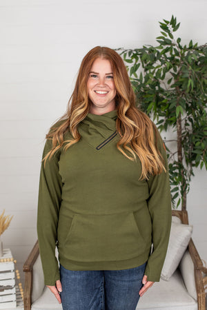 Michelle Mae Classic ZipCowl Sweatshirt - Olive