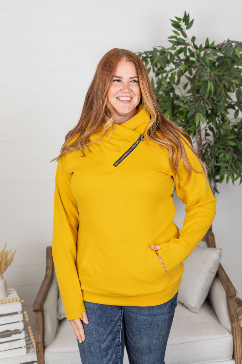Michelle Mae Classic ZipCowl Sweatshirt - Mustard