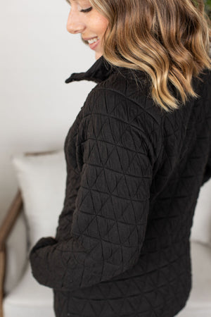 Michelle Mae Geometric Button Snap Pullover - Black