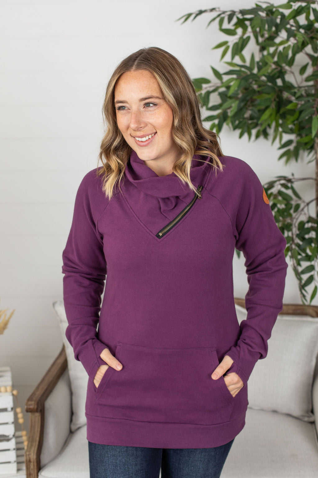 Michelle Mae Classic Zoey ZipCowl Sweatshirt - Purple