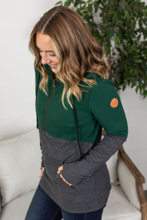 Michelle Mae Classic Halfzip Hoodie - Evergreen and Charcoal