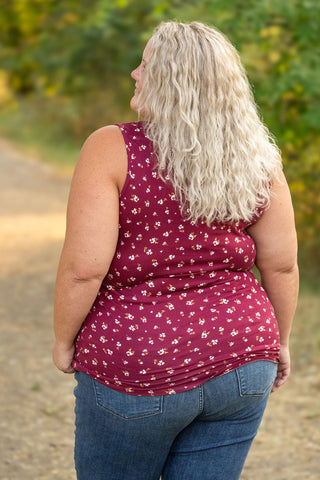 Luxe Crew Tank - Micro Burgundy Floral