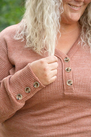 Brittney Button Sweater - Terra Cotta FINAL SALE