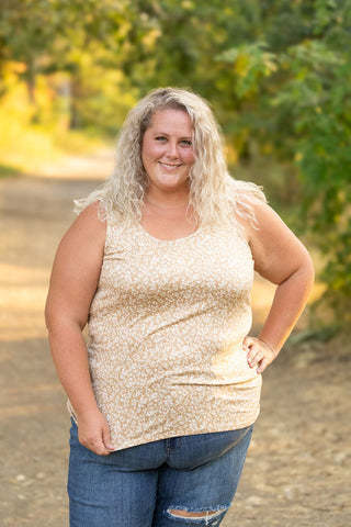 Luxe Crew Tank - Tan Floral