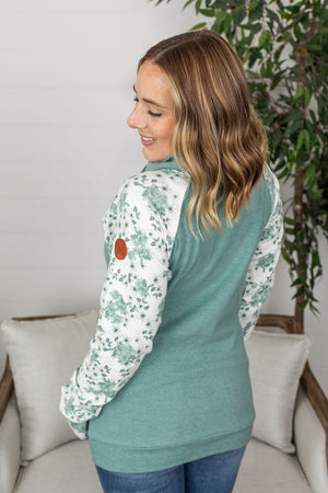 Michelle Mae Classic Zoey ZipCowl Sweatshirt - Sage Floral