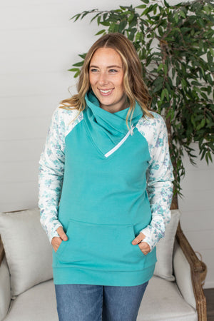 Michelle Mae Classic Zoey ZipCowl Sweatshirt - Aqua Floral
