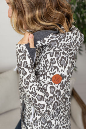 Michelle Mae Avery Accent HalfZip Hoodie - Leopard and Charcoal