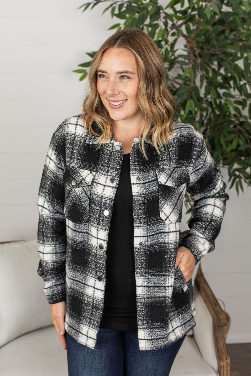 Michelle Mae Norah Plaid Shacket - Quilted Black
