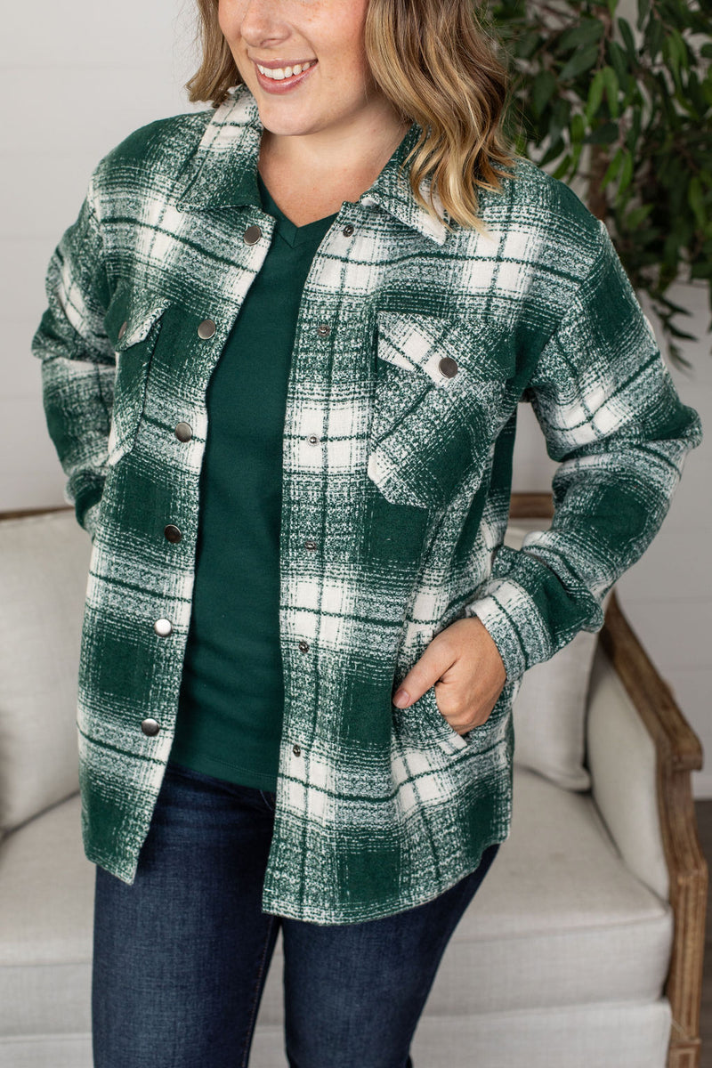 Michelle Mae Norah Plaid Shacket - Quilted Green