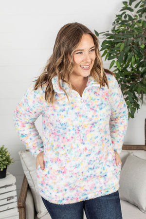 Michelle Mae QuarterZip Sherpa Pullover - Bright Confetti