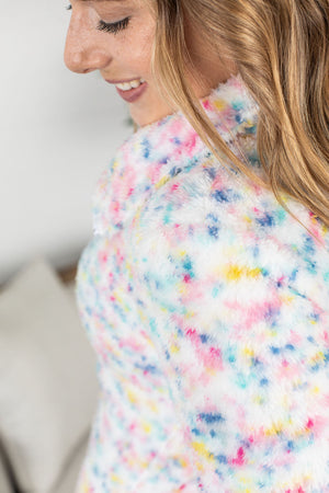 Michelle Mae QuarterZip Sherpa Pullover - Bright Confetti