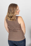 Michelle Mae Addison Henley Tank - Brown w/ White Stripes