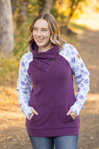 Classic Zoey ZipCowl Sweatshirt - Plum and Snowflakes