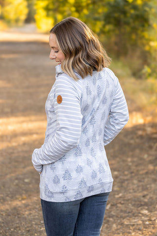 Classic Zoey ZipCowl Sweatshirt - Grey Trees and Stripes