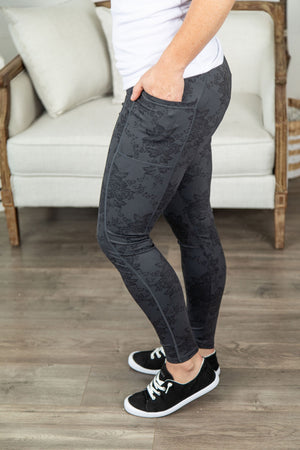 Michelle Mae Athleisure Leggings - Charcoal and Black Floral