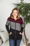 Michelle Mae Classic Colorblock FullZip - Burgundy, Grey, and Black