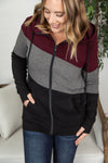 Michelle Mae Classic Colorblock FullZip - Burgundy, Grey, and Black