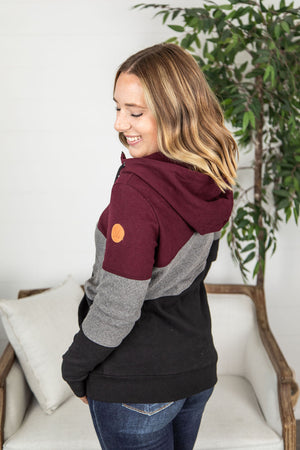 Michelle Mae Classic Colorblock FullZip - Burgundy, Grey, and Black