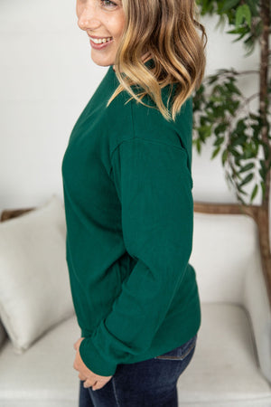 Michelle Mae Corrine Ribbed Pullover Top - Forest Green