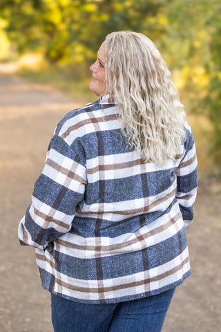 Norah Plaid Shacket - Navy and Tan FINAL SALE