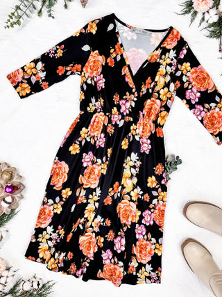 Taylor Dress - Black Fall Floral Mix FINAL SALE