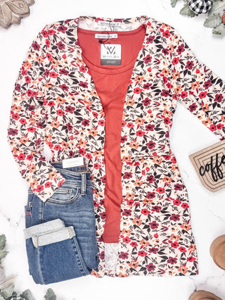 Classic Cardigan - Red Floral FINAL SALE