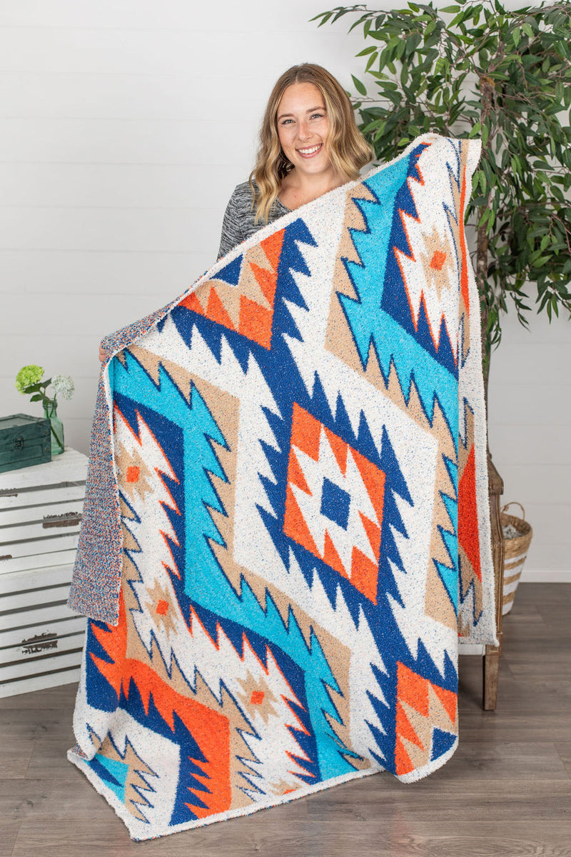 Michelle Mae Plush and Fuzzy Blanket - Teal Mix Aztec