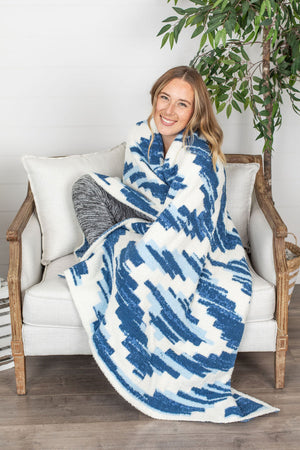 Michelle Mae Plush and Fuzzy Blanket - Blue Aztec