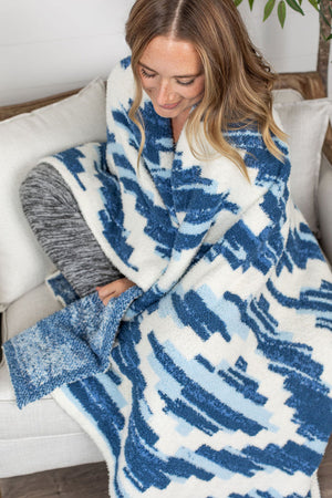 Michelle Mae Plush and Fuzzy Blanket - Blue Aztec