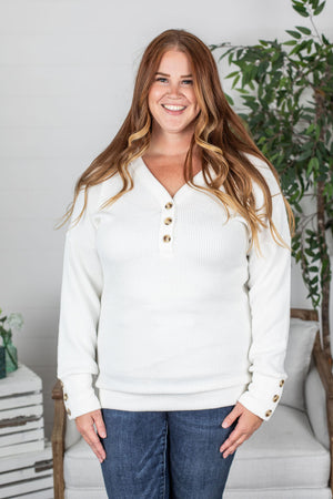 Michelle Mae Brittney Button Sweater - White FINAL SALE