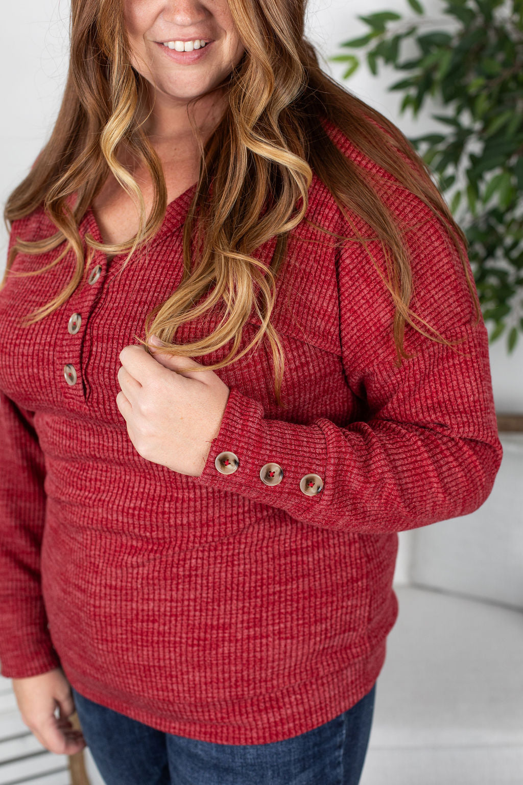 Michelle Mae Brittney Button Sweater - Berry