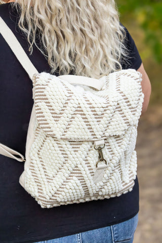 Diamond Pattern Backpack - Cream