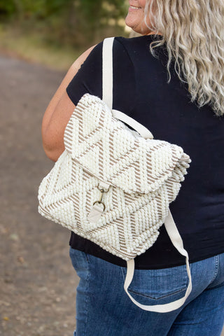 Diamond Pattern Backpack - Cream