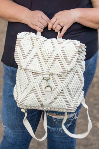 Diamond Pattern Backpack - Cream