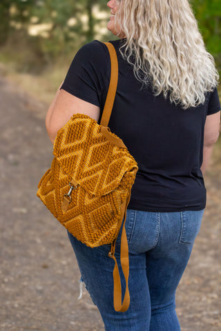 Diamond Pattern Backpack - Mustard