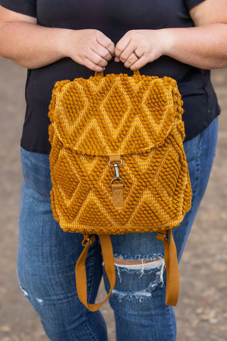 Diamond Pattern Backpack - Mustard