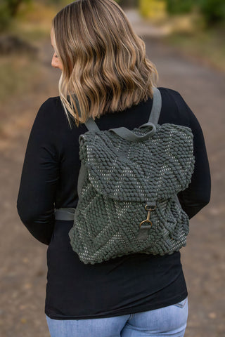 Diamond Pattern Backpack - Forest Green