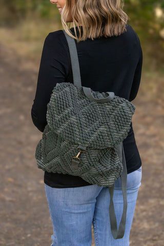 Diamond Pattern Backpack - Forest Green