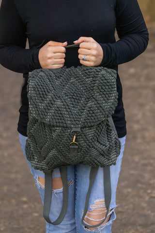 Diamond Pattern Backpack - Forest Green