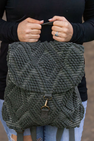 Diamond Pattern Backpack - Forest Green