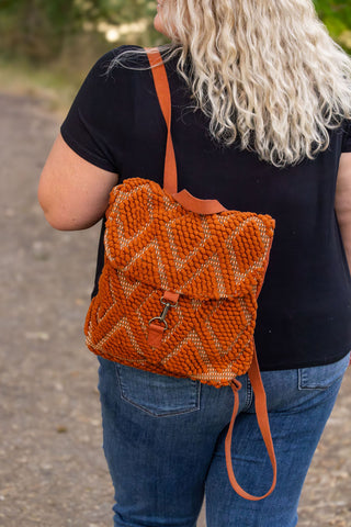 Diamond Pattern Backpack - Rust