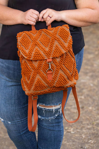 Diamond Pattern Backpack - Rust