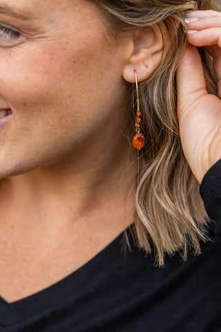 Beaded Dangle Earrings - Red and Orange